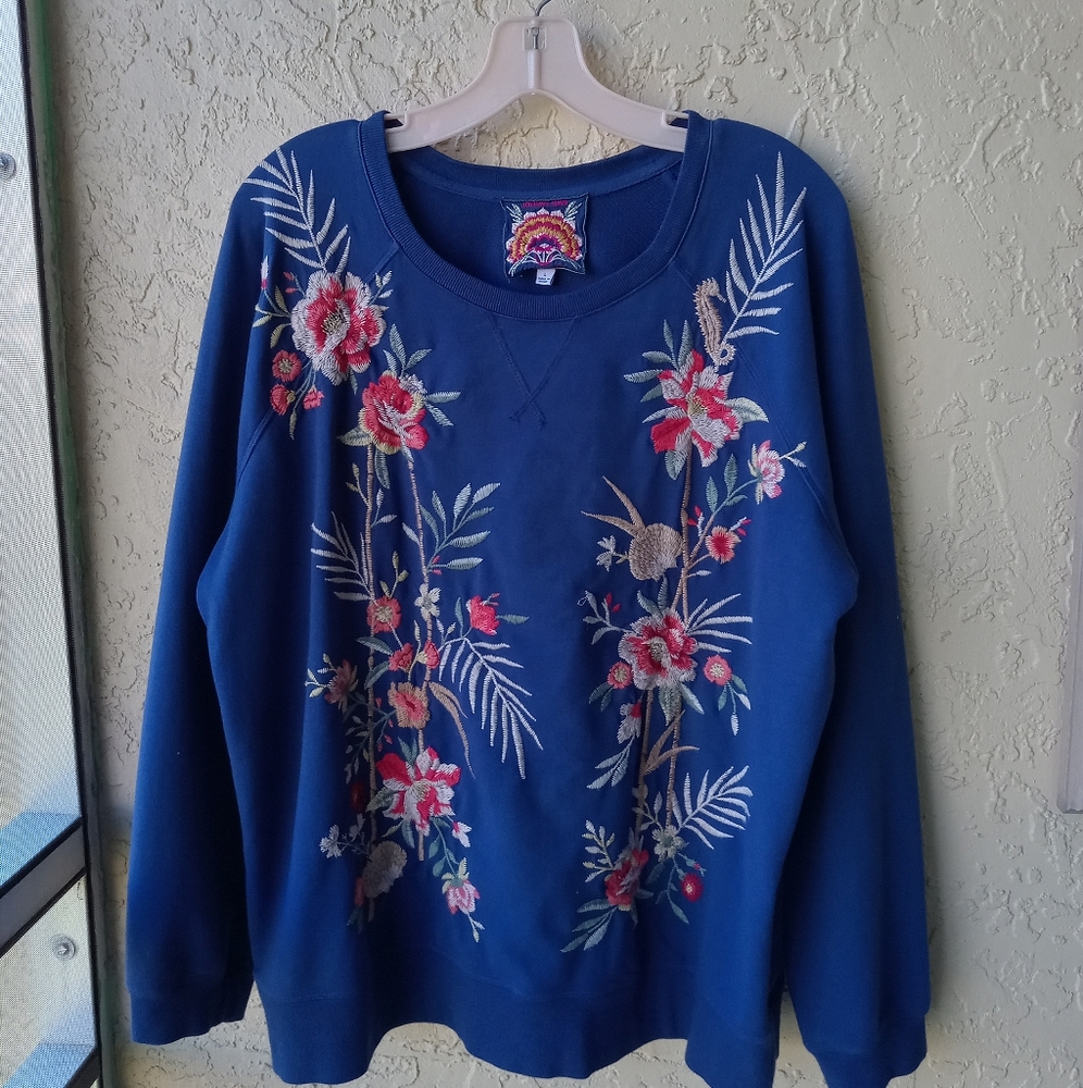 Johnny Was Blue Floral Sweat Shirt
